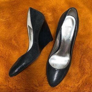 belle sigerson morrison black animal print wedge size 7.5